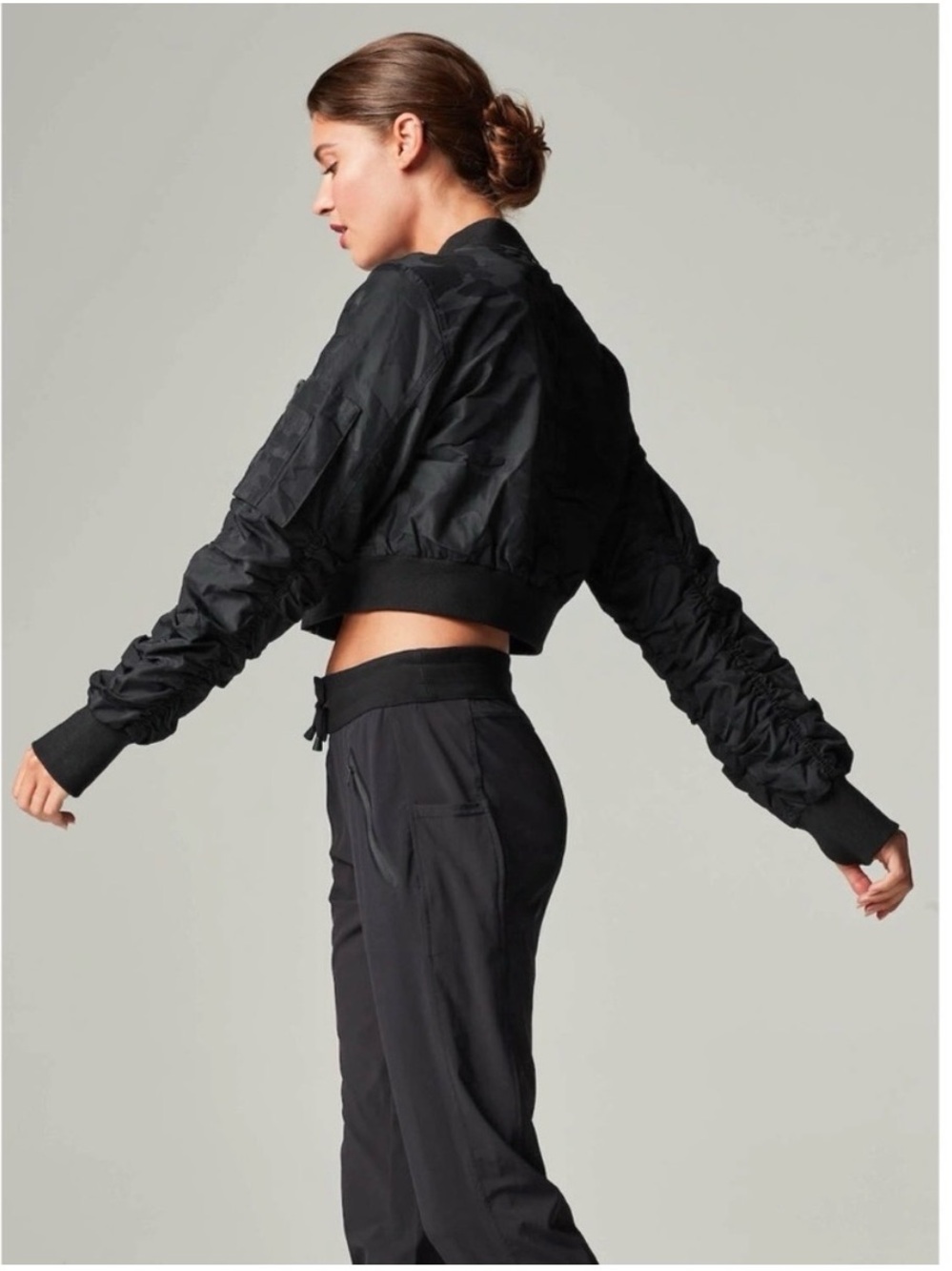 Black Noir Bombadier Camo Jacquard Crop Jacket